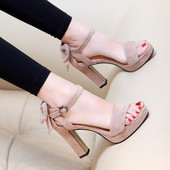 Μοντέρνα γυναικεία σανδάλια με κορδέλα και τακούνι 10 cm