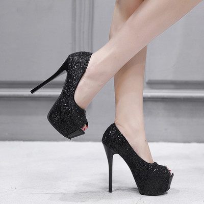 Γυναικεία γυαλιστερά παπούτσια με λεπτό τακούνι 14 cm