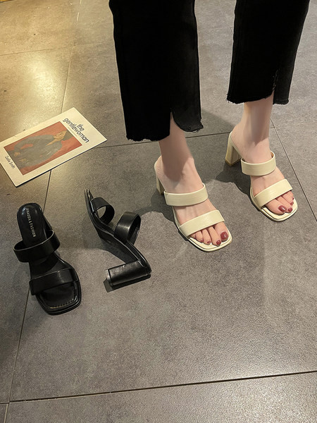 Naiste nahast sussid 7 cm paksuse kontsaga