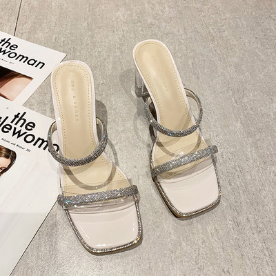 Γυναικείες παντόφλες με διάφανό τακούνι και διακοσμητικές πέτρες σε δύο χρώματα