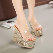 Moderne ženske papuče sa silikonskim remenom i platformom visine 14 cm