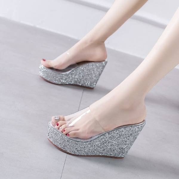 Moderne ženske papuče sa silikonskim remenom i platformom visine 14 cm