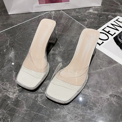 Γυναικείες παντόφλες σε τρία χρώματα με διάφανό τακούνι