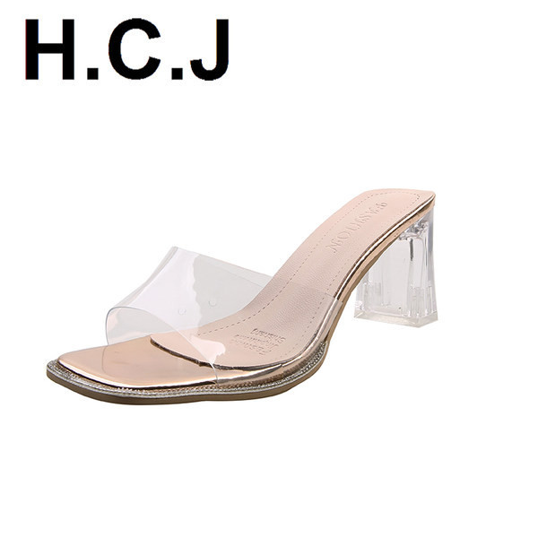 Γυναικείες παντόφλες σε τρία χρώματα με διάφανό τακούνι