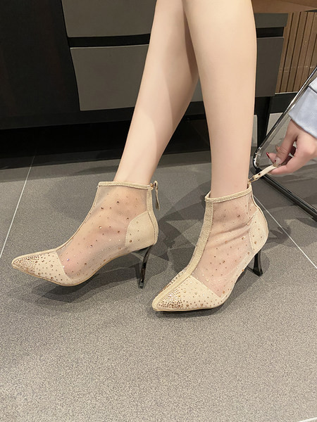 Γυναικεία παπούτσια με διακοσμητικές πέτρες και φερμουάρ