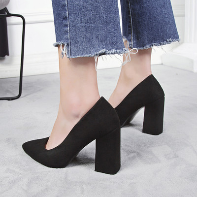 Lihtne mudel naiste kinnised kõrge kontsaga kingad ökoseemisnahast