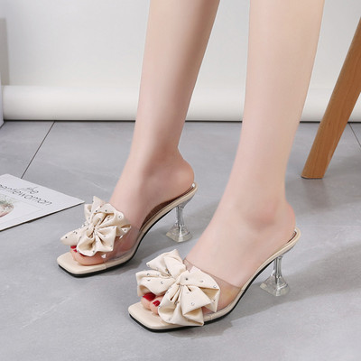 Naiste kõrge kontsaga paela ja dekoratiivkividega sussid