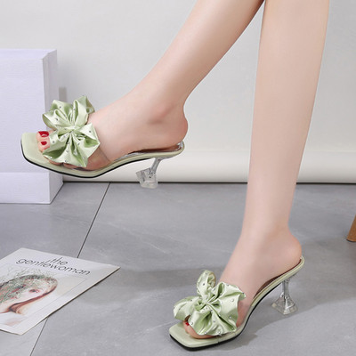 Naiste kõrge kontsaga paela ja dekoratiivkividega sussid