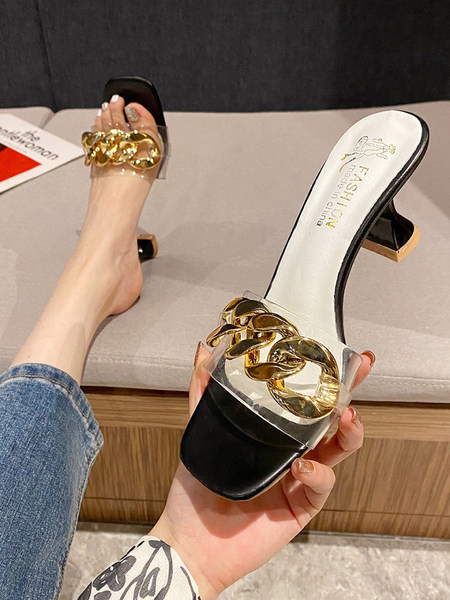 Γυναικείες ψηλοτάκουνες παντόφλες διαφανές μέρος και μεταλλικό στοιχείο