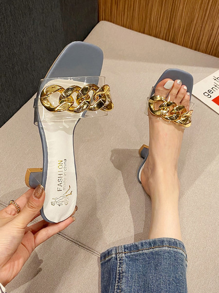 Γυναικείες ψηλοτάκουνες παντόφλες διαφανές μέρος και μεταλλικό στοιχείο