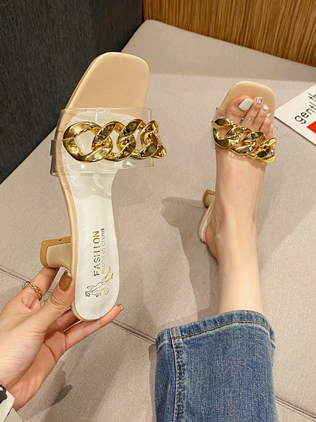 Γυναικείες ψηλοτάκουνες παντόφλες διαφανές μέρος και μεταλλικό στοιχείο