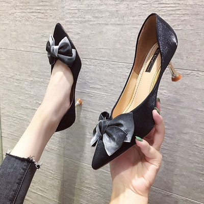 Νέο μοντέλο γυναικεία επίσημα παπούτσια με κορδέλα 3D και χρυσό τακούνι