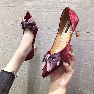Νέο μοντέλο γυναικεία επίσημα παπούτσια με κορδέλα 3D και χρυσό τακούνι