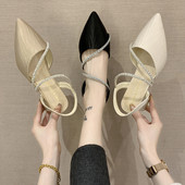 Γυναικεία έκο δερμάτινα υποδήματα με διακοσμητικές  πέτρες - μυτερό μοντέλο