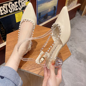 Naiste ökonahast pärlitega kingad ja läbipaistev konts