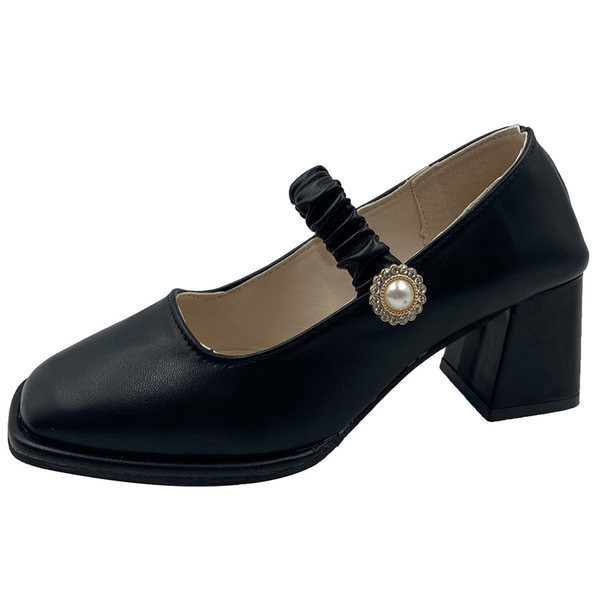 Naiste paksude kontsadega nahast kingad beeži ja musta värvi