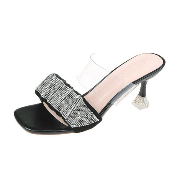 Γυναικείες παντόφλες με διακοσμητικές πέτρες και λεπτό τακούνι σε διάφορα χρώματα