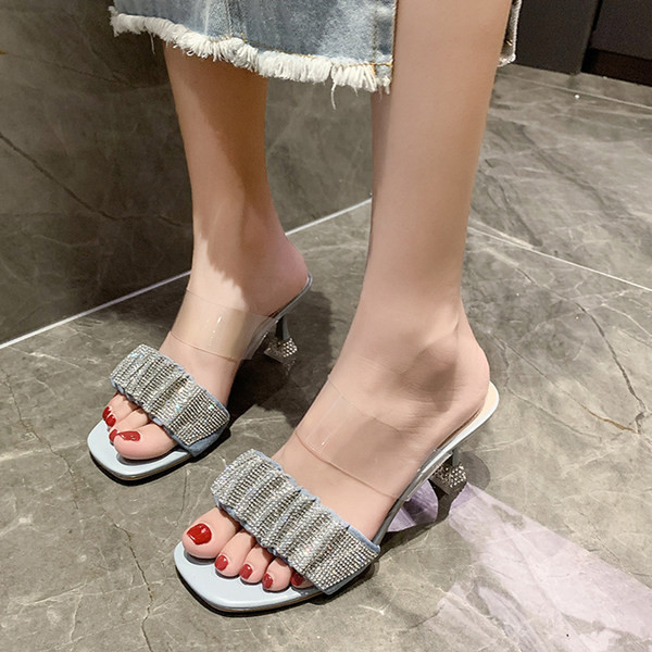 Γυναικείες παντόφλες με διακοσμητικές πέτρες και λεπτό τακούνι σε διάφορα χρώματα