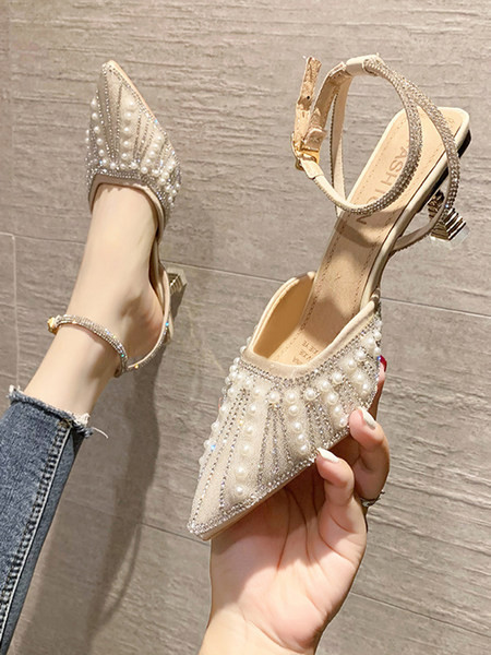 Naiste terava otsaga sandaalid pandla pärlite ja dekoratiivkividega