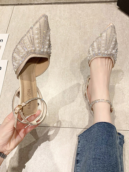 Naiste terava otsaga sandaalid pandla pärlite ja dekoratiivkividega