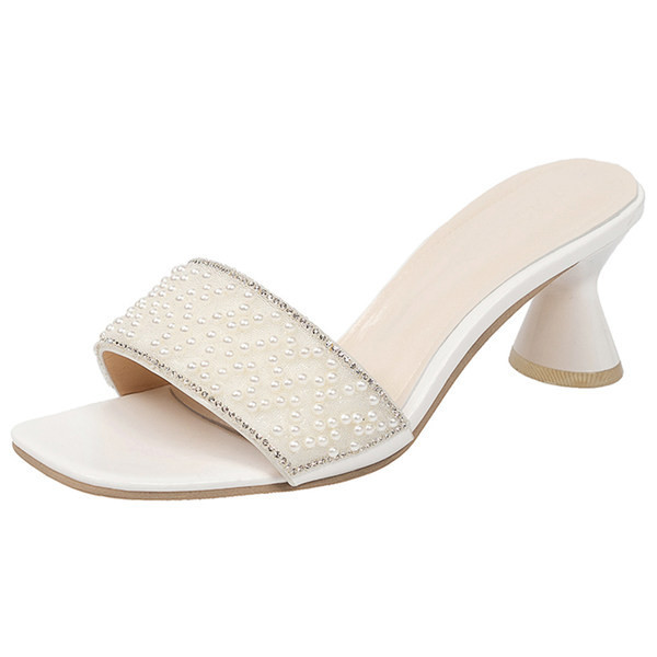 Casual ψηλοτάκουνες παντόφλες με πέρλες για γυναίκες