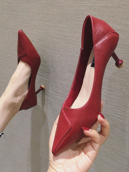 Κομψά γυναικεία παπούτσια με λεπτό τακούνι - μπεζ, μπορντό και μαύρο χρώμα