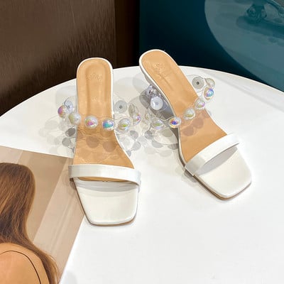 Γυναικείες παντόφλες με πέρλες διακόσμηση και τακούνι 7 cm