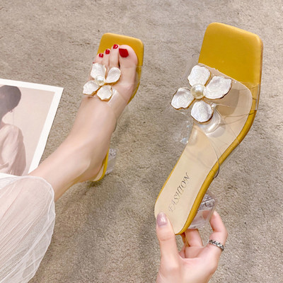 Paksu kontsaga ja läbipaistva osaga 3D kaunistusega naiste sussid