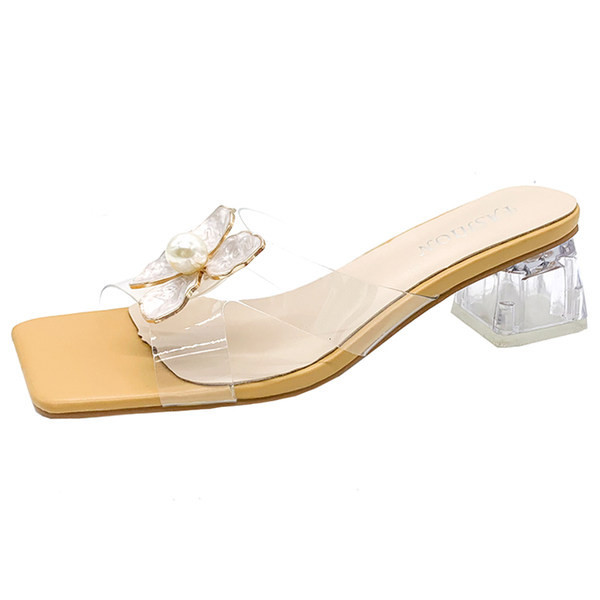 Paksu kontsaga ja läbipaistva osaga 3D kaunistusega naiste sussid