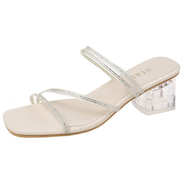 Γυναικείες τετράγωνες παντόφλες με διακοσμητικές πέτρες