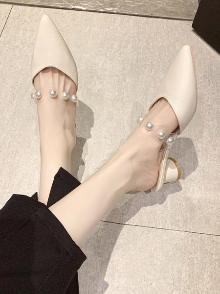 Naiste kinnised paksu kontsa ja pärlitega sussid