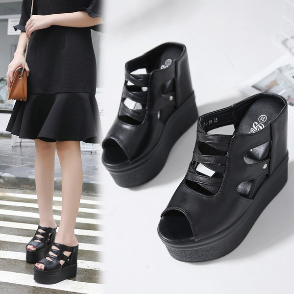 Νέο μοντέλο γυναικείες παντόφλες από δέρμα faux με πλατφόρμα ύψους 13 cm