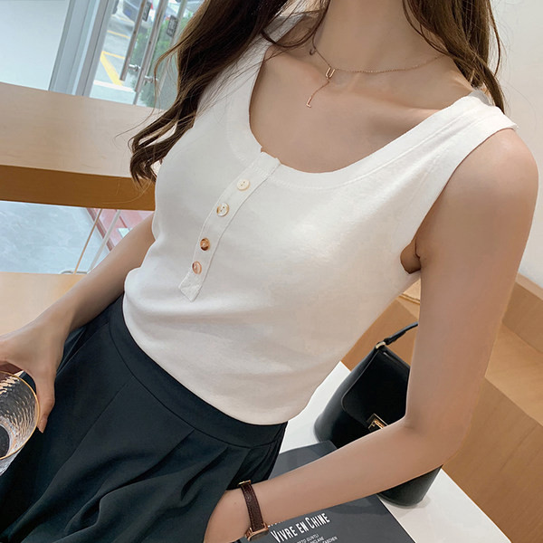 Ženska ljetna majica bez rukava s debelim naramenicama i vezom