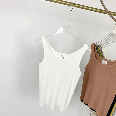 Μοντέρνα γυναικεία αμάνικη μπλούζα με στρογγυλή λαιμόκοψη και φαρδιά τιραντάκια