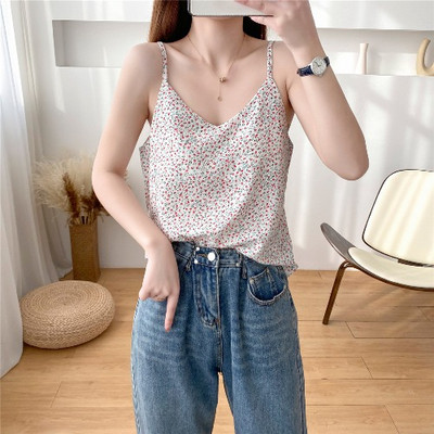 Γυναικεία αμάνικη μπλούζα casual με λουλουδάτο μοτίβο και λεπτούς ιμάντες