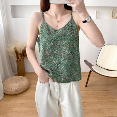 Γυναικεία αμάνικη μπλούζα casual με λουλουδάτο μοτίβο και λεπτούς ιμάντες