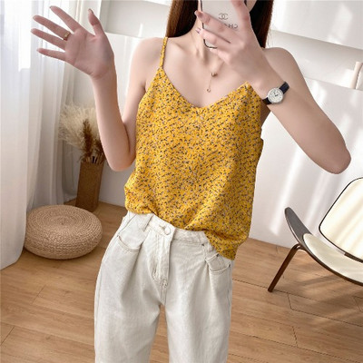 Γυναικεία αμάνικη μπλούζα casual με λουλουδάτο μοτίβο και λεπτούς ιμάντες