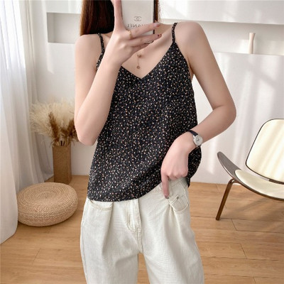 Γυναικεία αμάνικη μπλούζα casual με λουλουδάτο μοτίβο και λεπτούς ιμάντες