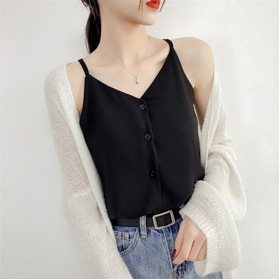 Γυναικεία αμάνικη μπλούζα με κουμπιά και λαιμόκοψη