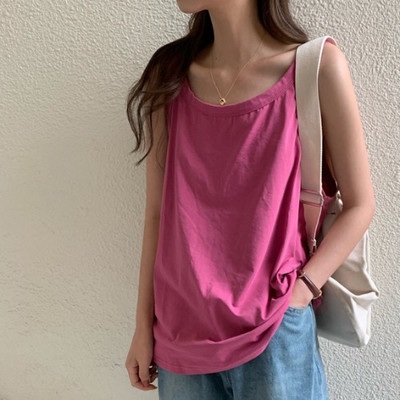 Σπορ-casual γυναικεία αμάνικη  μπλούζα με στρογγυλή λαιμόκοψη - φαρδύ μοντέλο