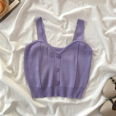 Γυναικείο φανελάκι λεπτό πλεκτό με κεντημένες επιγραφές και τιράντες