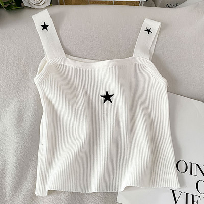 Γυναικείο φανελάκι λεπτό πλεκτό με κεντημένες επιγραφές και τιράντες