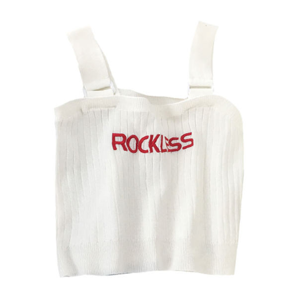 Γυναικείο φανελάκι λεπτό πλεκτό με κεντημένες επιγραφές και τιράντες