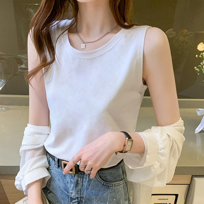 Γυναικεία αμάνικη μπλούζα με  επιγραφή - φαρδύ μοντέλο