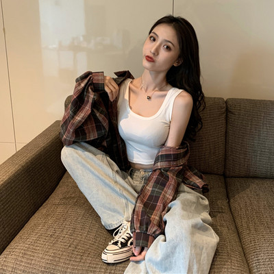 Καθημερινή γυναικεία κοντή αμάνικη μπλούζα με στρογγυλή λαιμόκοψη και φαρδιά τιραντάκια