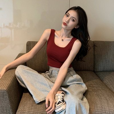 Καθημερινή γυναικεία κοντή αμάνικη μπλούζα με στρογγυλή λαιμόκοψη και φαρδιά τιραντάκια