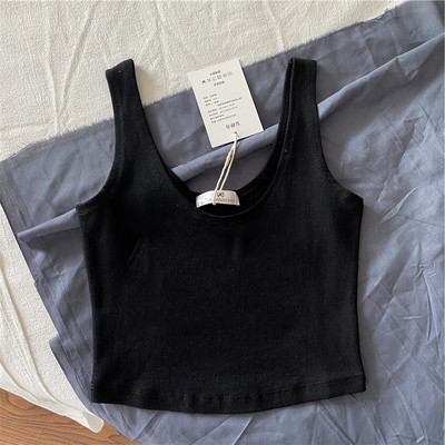 Γυναικεία κοντή αμάνικη  μπλούζα με απλικέ και φαρδιά τιραντάκια