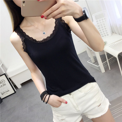 Women`s tank top with thin straps and lace several models