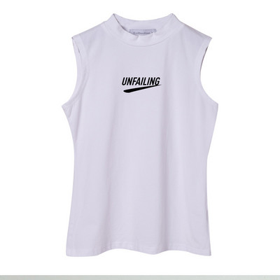 Γυναικεία αμάνικη μπλούζα με επιγραφή και χαμηλό γιακά