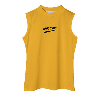 Γυναικεία αμάνικη μπλούζα με επιγραφή και χαμηλό γιακά